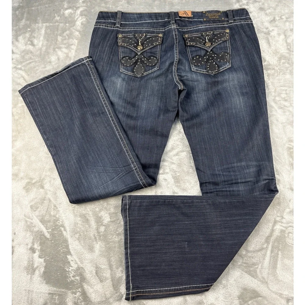 Antique Rivet Reece Bootcut Jeans Venice Dark Wash Studded Embellished Size 38
